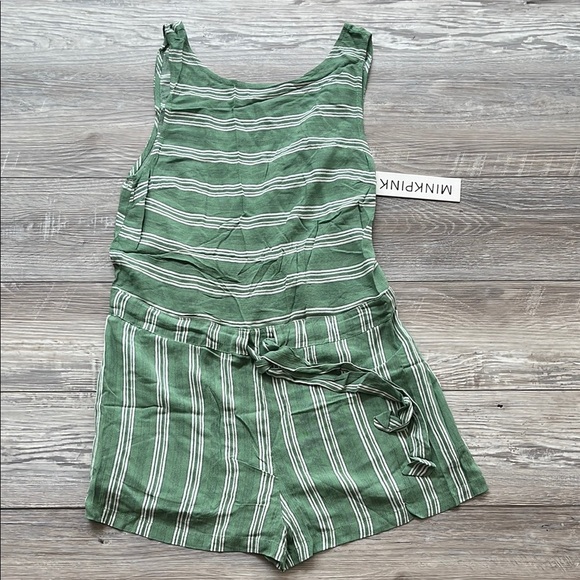 Green Striped Sleeveless Romper - Picture 1 of 8